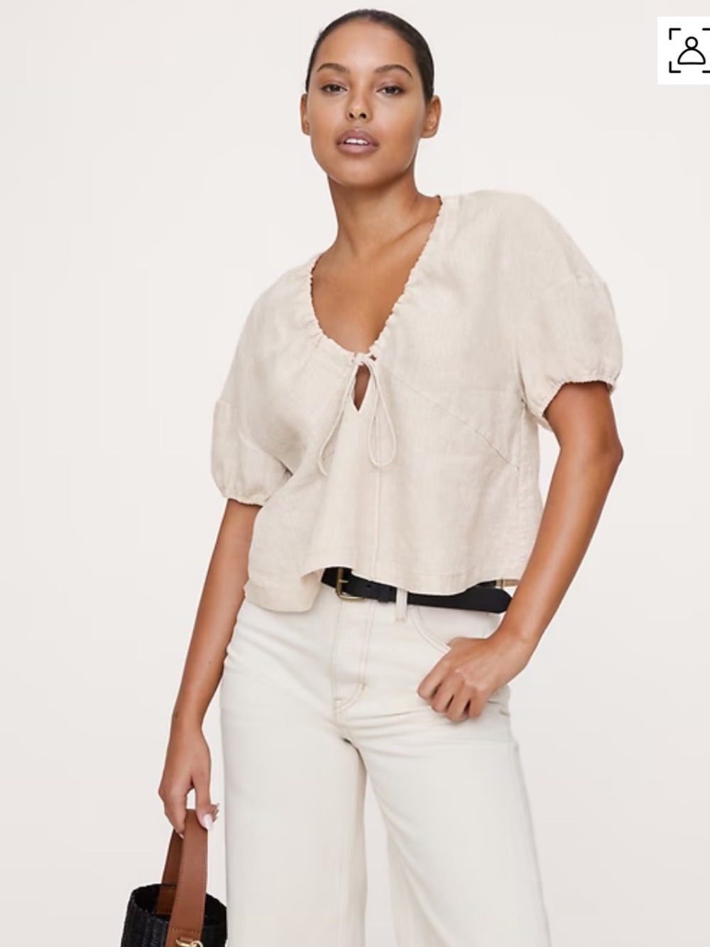 Banana Republic Puff-Sleeve Tie-Front Linen Women's Top XL
